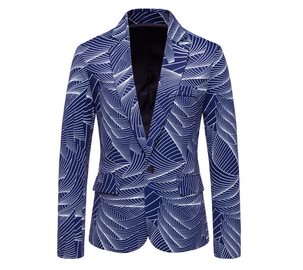 Veste costume un bouton imprimé rayures homme – noir/blanc/bleu marine