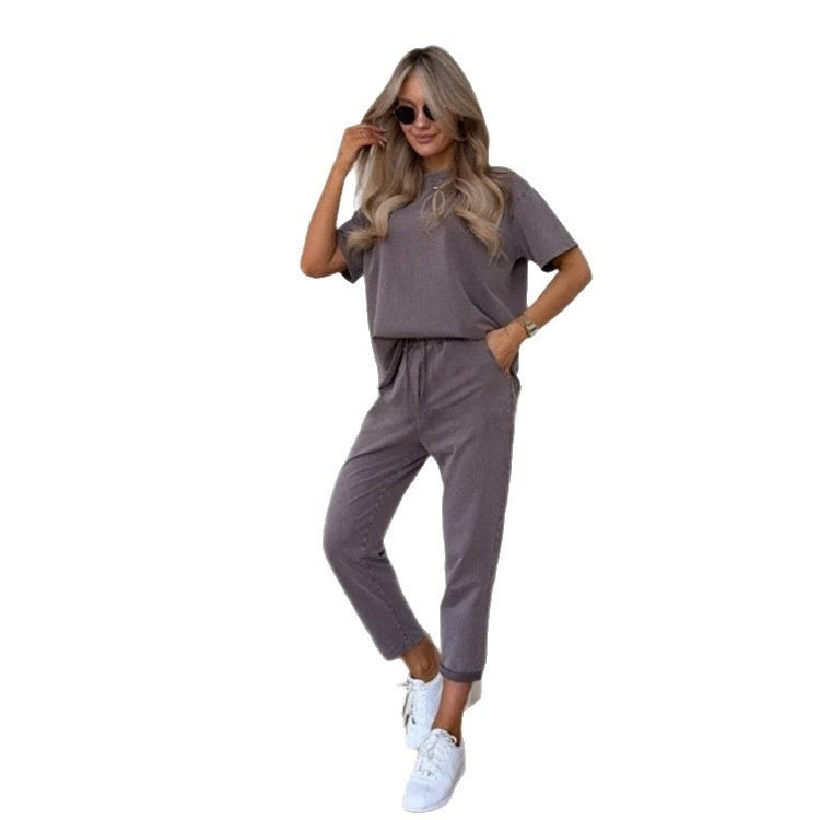 Ensemble sweat uni décontracté femme – Set lounge chic sweat + pantalon