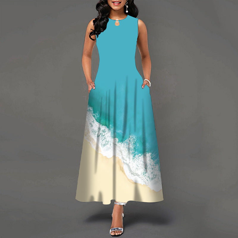 Robe tank imprimée, col rond, sans manches femme