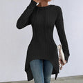 Vroue middellang kapuutsweater met onreëlmatige sny en trekkoord.