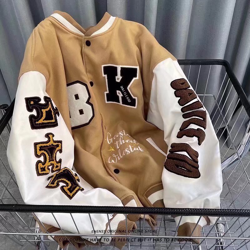 Veste baseball vintage femme, monogramme brodé, style lettres, coton blend,