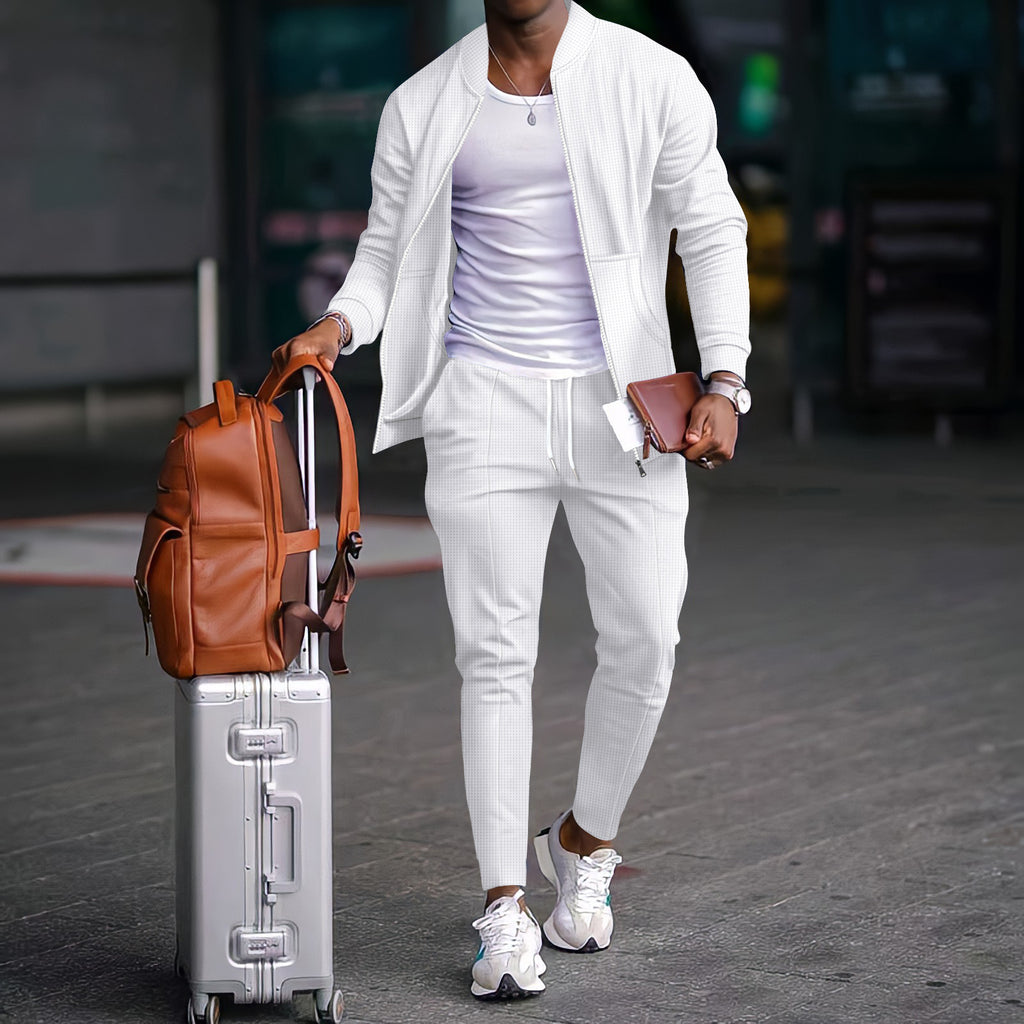 Ensemble baseball waffle gaufré zip poche – veste pantalon automne 5 coloris