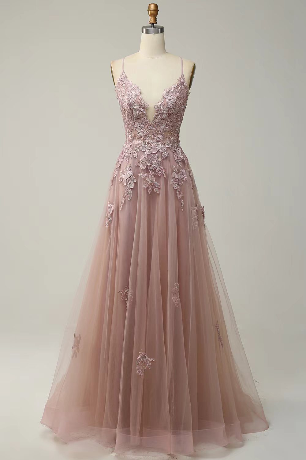 Robe de soirée longue à bretelles – style élégant, laçage et manches princesse