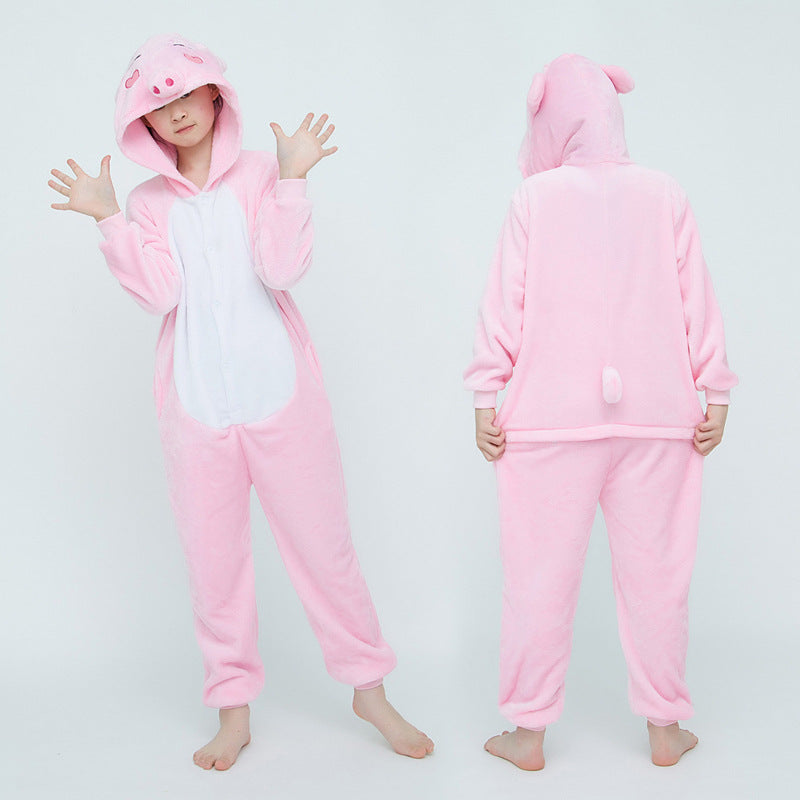 Pyjama enfant une pièce animal cartoon rose – flanelle chaude, col rond