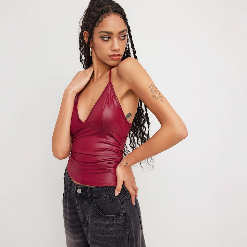 Stylvolle Vroue Leer Camisole