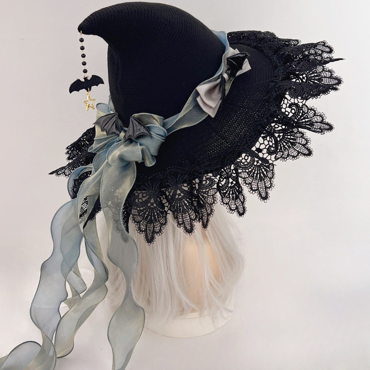 Chapeau sorcière gothique lolita handmade Devil – dentelle ruban 5 couleurs
