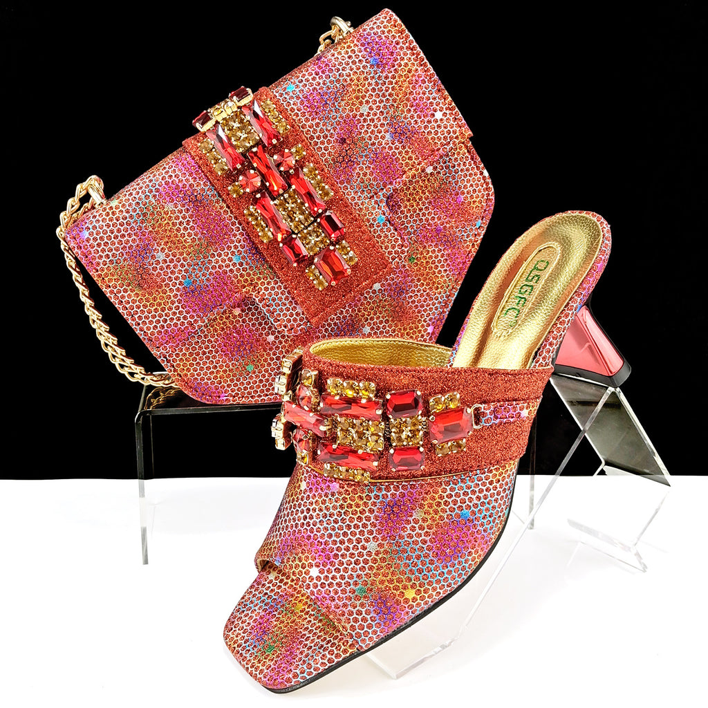 Ensemble chaussures-sac camouflage femme, mules talon haut