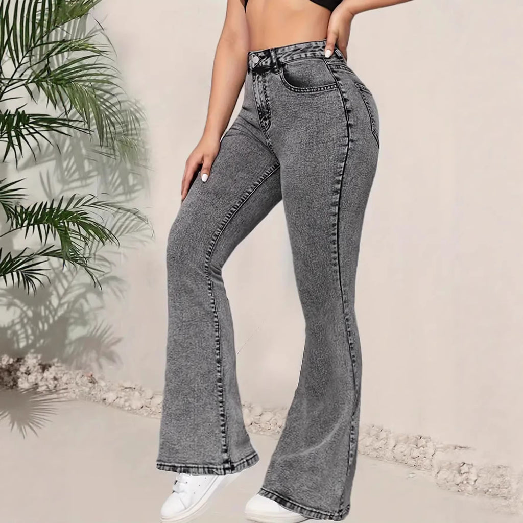 Pantalon évasé denim taille mi-haute – Design polyvalent chic