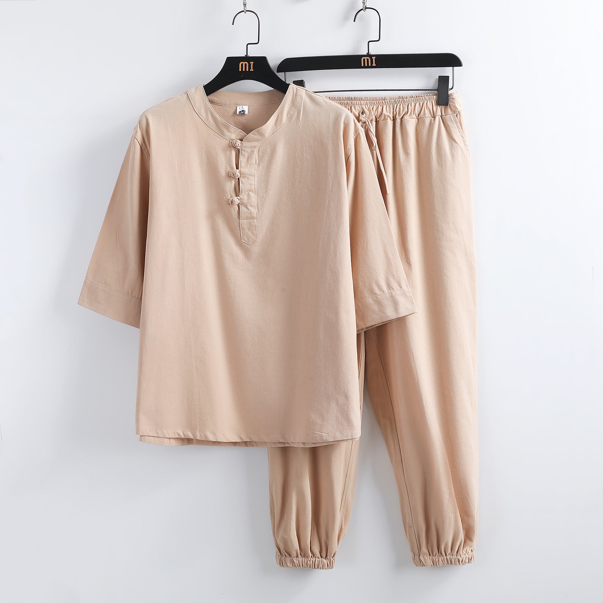 Costume hanfu lin manches courtes boucles bouddhistes – style chinois été homme