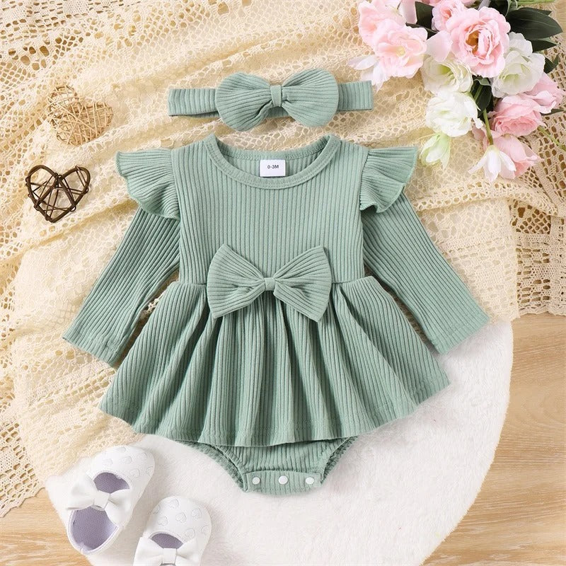 Robe bébé fille à manches longues rayée – coton doux, style basique