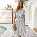Robe femme imprimé vague – taille haute, manches courtes, légère et tendance
