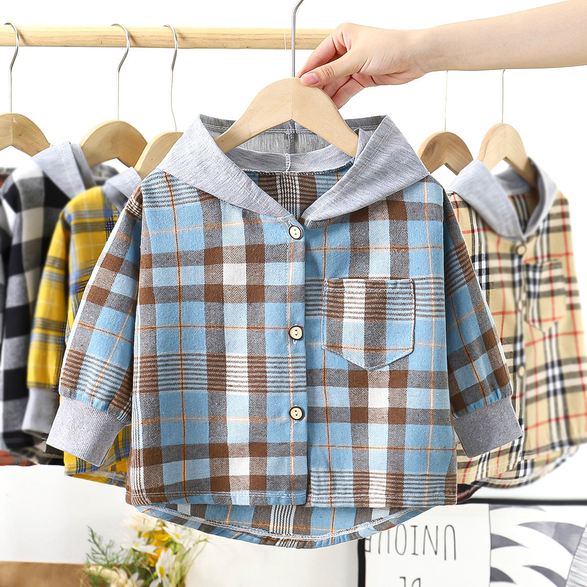 Chemise à carreaux capuche unisexe enfant/adolescent