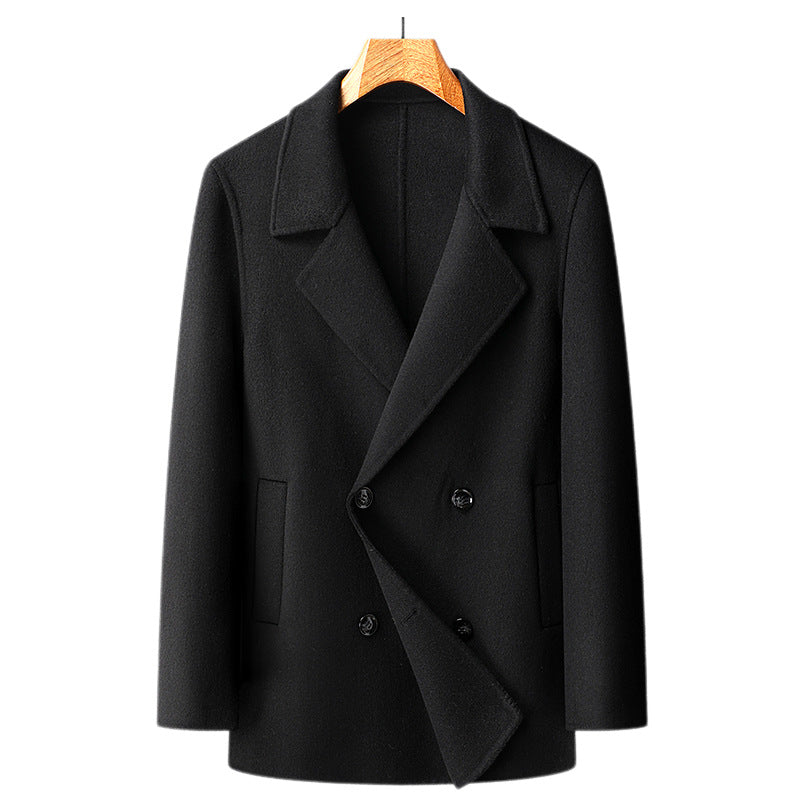 Veste courte double boutonnage laine double face – noir/brun/camel urbain M-4XL