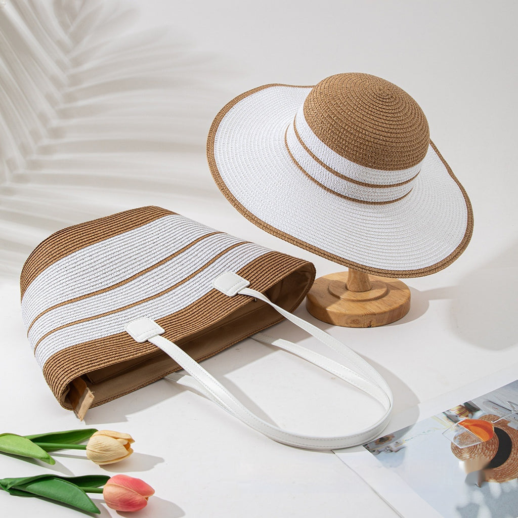 Set chapeau paille + sac plage deux pièces – anti-UV respirant vacances
