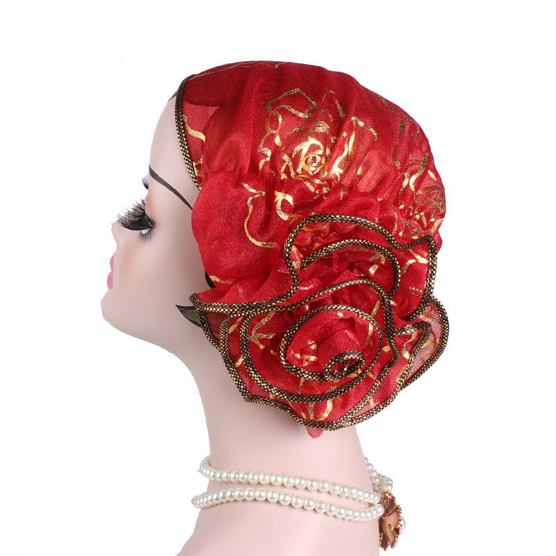 Bonnet sleeve cap noir or rose en laine – jacquard dôme hiver automne