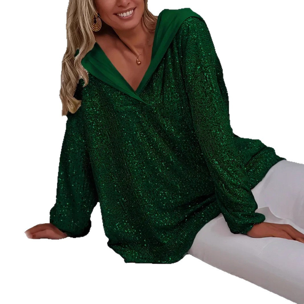 Hoodie oversize femme à sequins brillants. Coupe ample confortable pour soirées ou casual chic.
