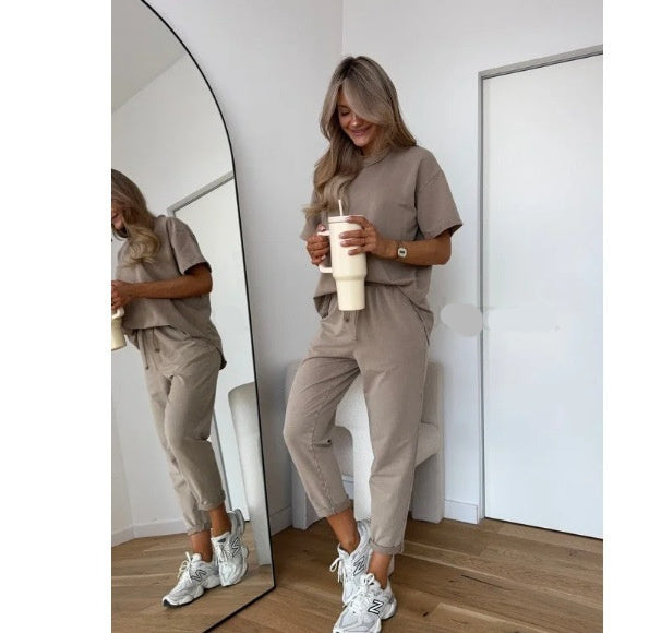 Ensemble sweat uni décontracté femme – Set lounge chic sweat + pantalon