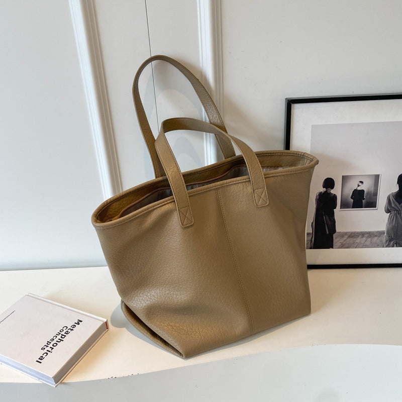 Sac fourre-tout rétro femme chic – tote bag PU souple, style commuting