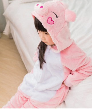 Pyjama enfant une pièce animal cartoon rose – flanelle chaude, col rond