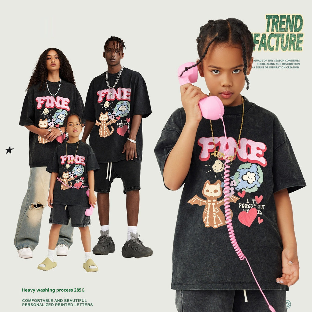 T-shirt unisexe coton motifs monstres été –  enfant/adulte flocons