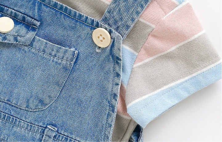 Salopette bébé en denim bleu – ensemble t-shirt manches courtes et pantalon
