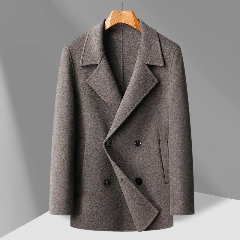 Veste courte double boutonnage laine double face – noir/brun/camel urbain M-4XL