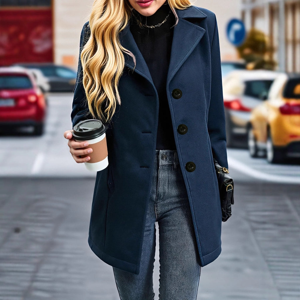 VESTE LAINE COL REVERS FEMME – STYLE VINTAGE PARISIEN BLEU MARINE