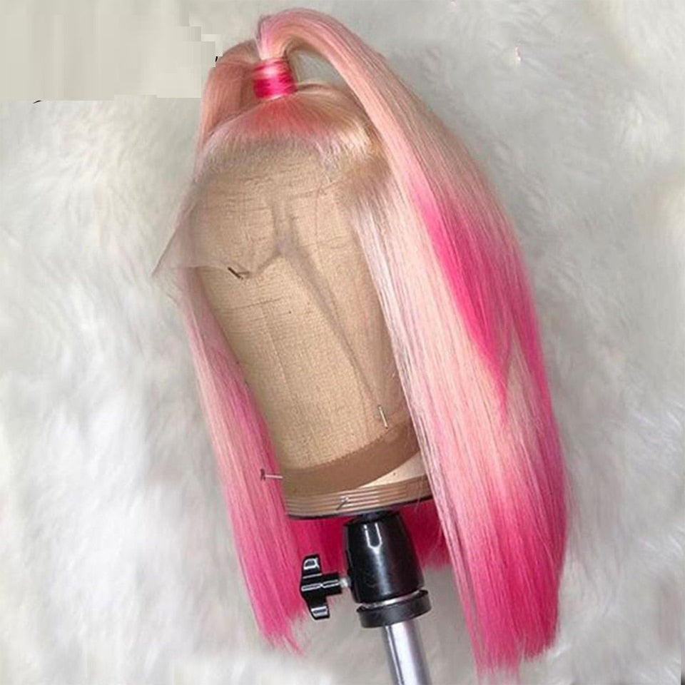 Perruque lace front gradient cheveux humains #613 rose – coupe blunt 8-28"