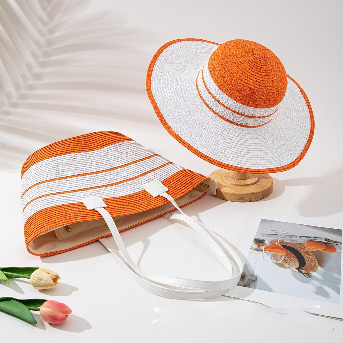 Set chapeau paille + sac plage deux pièces – anti-UV respirant vacances