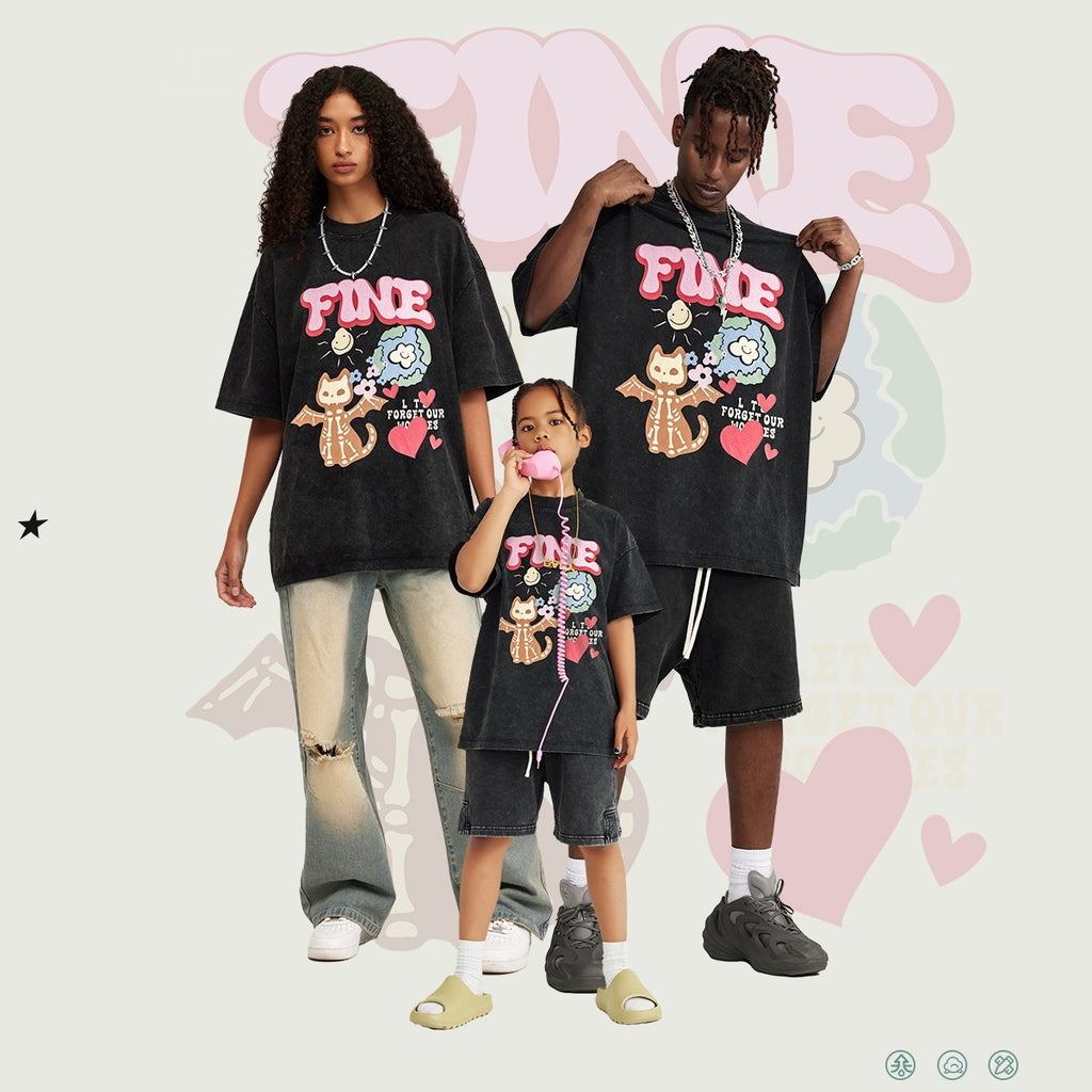 T-shirt unisexe coton motifs monstres été –  enfant/adulte flocons