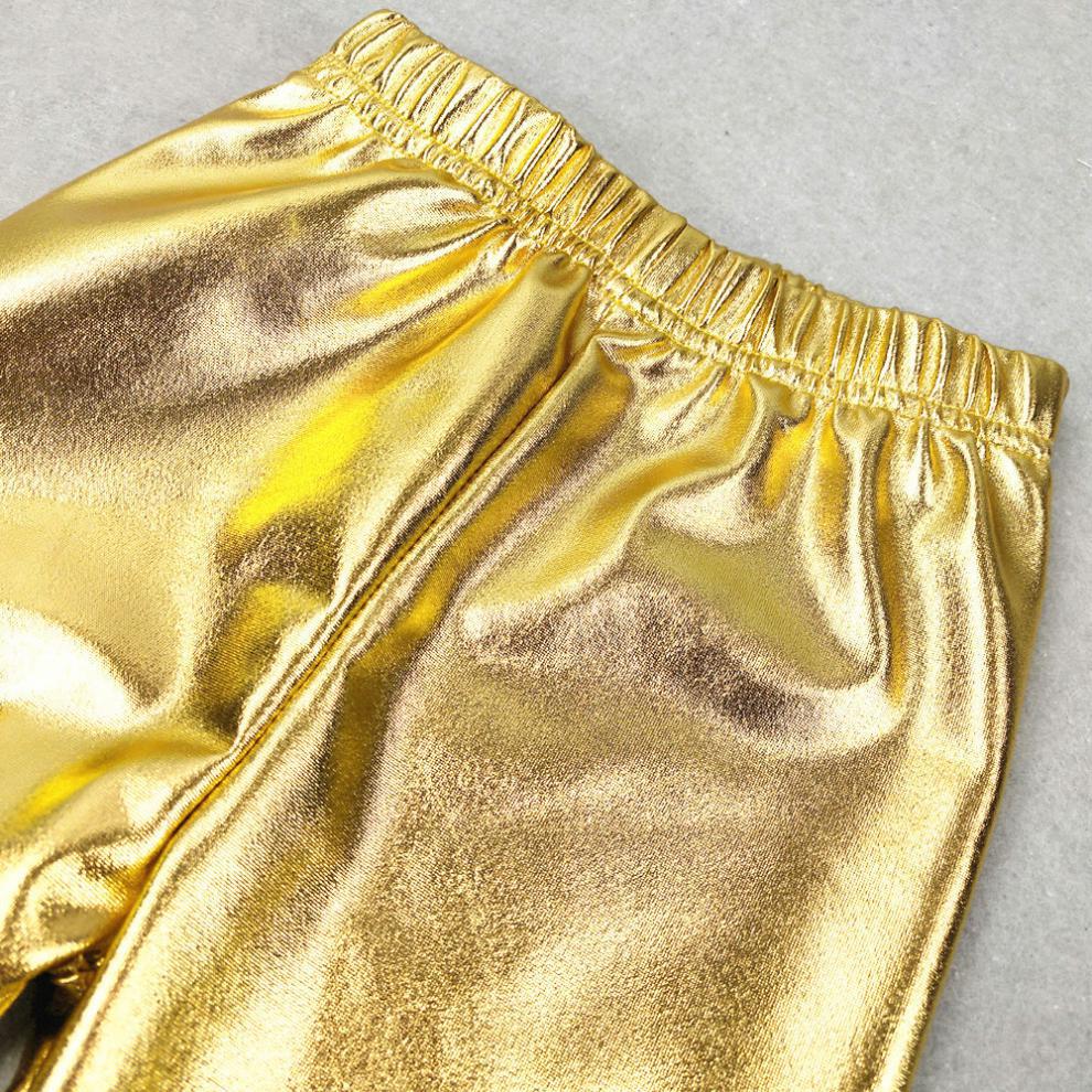 Pantalon brillant doré à taille élastique pour filles