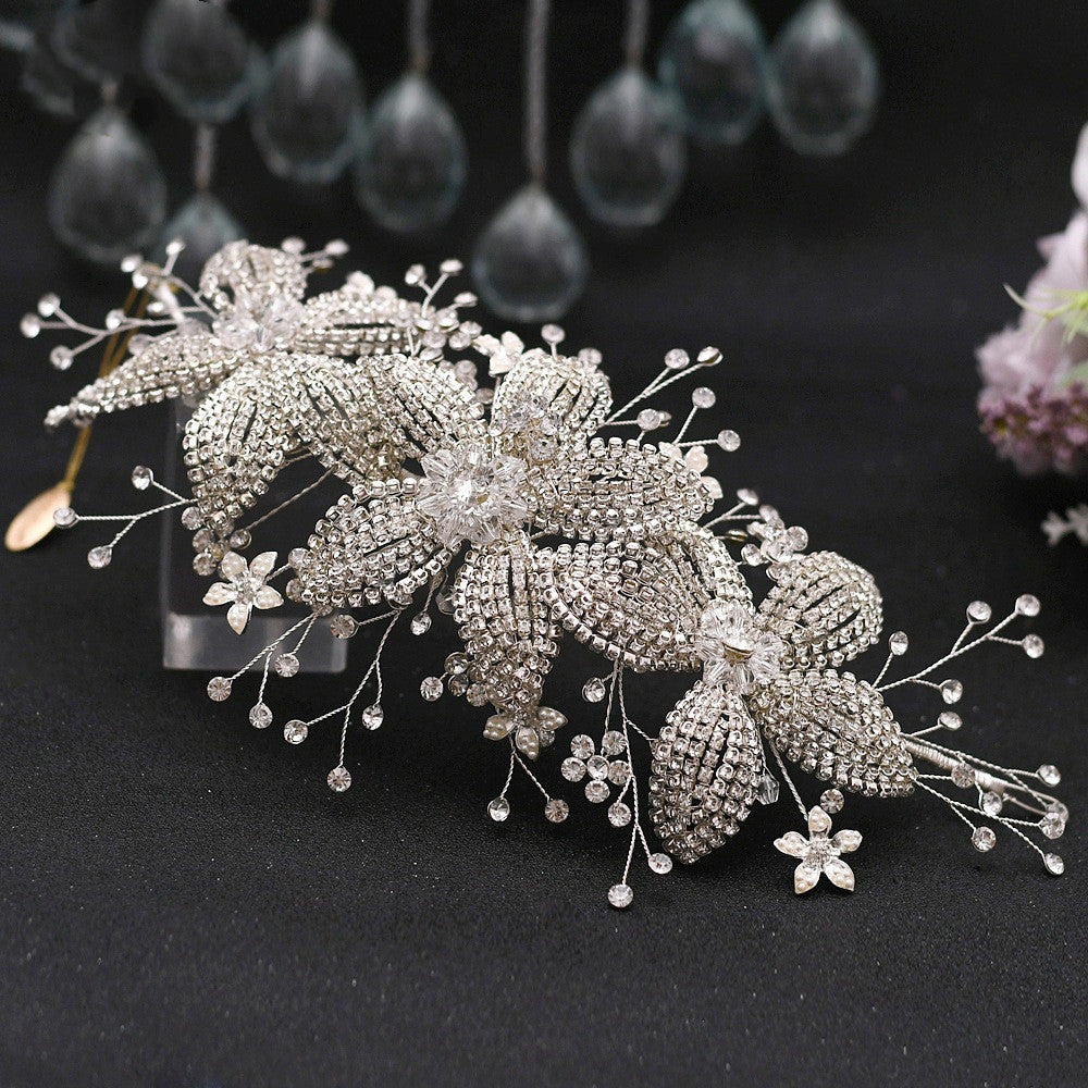 SERRE-TÊTE MARIÉE FAIT MAIN FEUILLES STRASS – ACCESSOIRE MARIAGE ÉLÉGANT