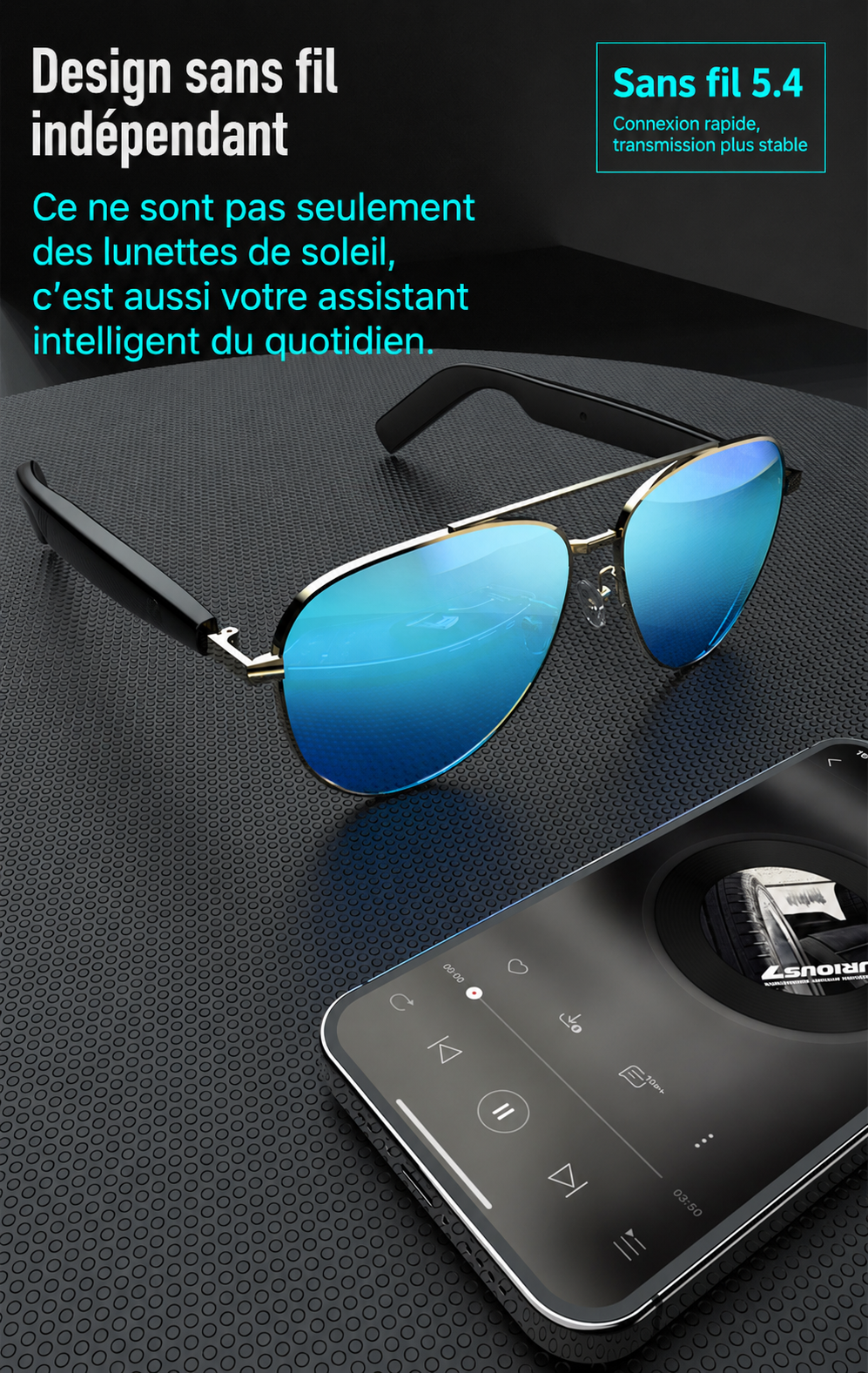 Lunettes Intelligentes Son HIFI Verres HD Anti-UV
