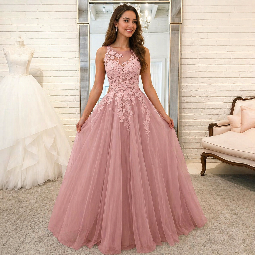Robe de mariée sans manches en dentelle fleurie – élégante, coupe ajustée