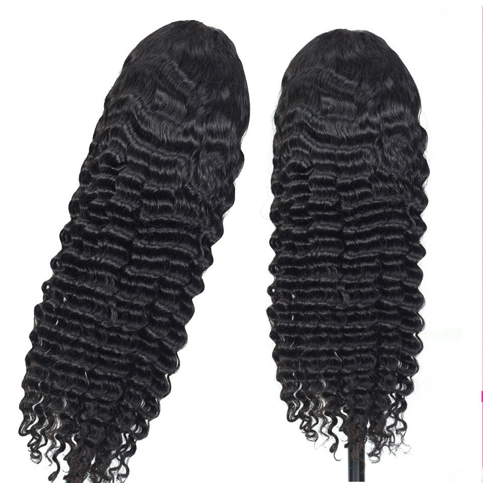 Perruque deep wave lace frontale 13x4 cheveux humains – noir 14-20 pouces