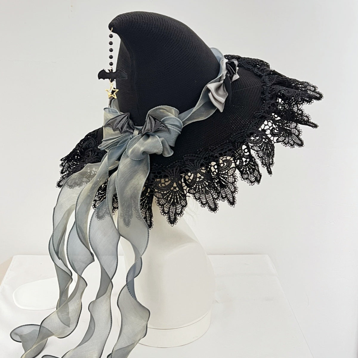 Chapeau sorcière gothique lolita handmade Devil – dentelle ruban 5 couleurs