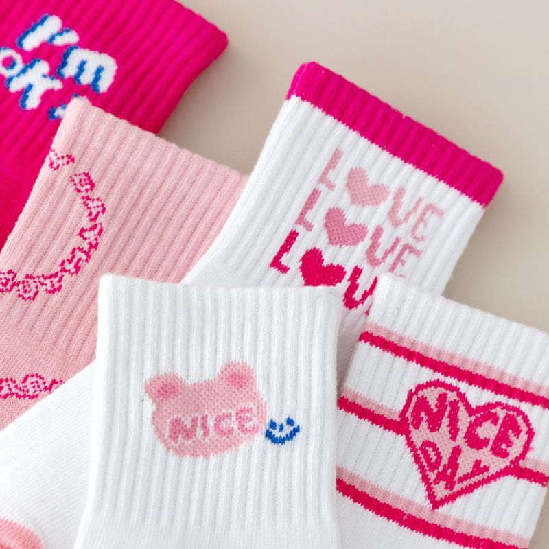 Chaussettes coton respirantes enfants dessin animé – printemps automne 5 paires