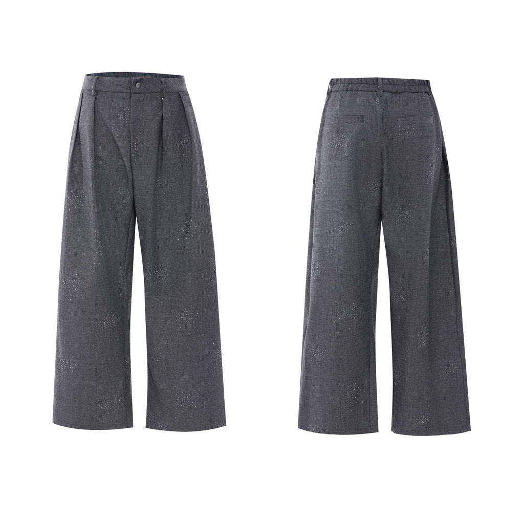 Set manteau court paillettes pantalon large chic – coton kaki/gris