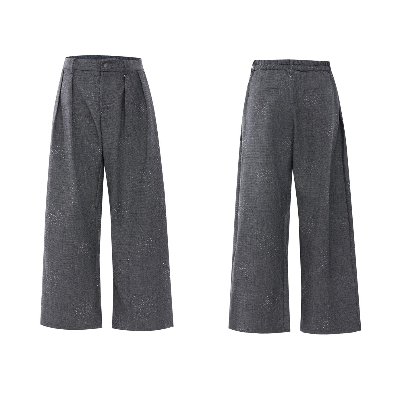 Set manteau court paillettes pantalon large chic – coton kaki/gris