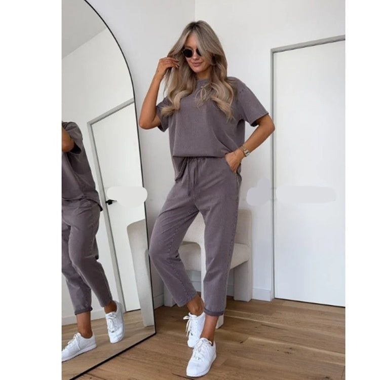 Ensemble sweat uni décontracté femme – Set lounge chic sweat + pantalon