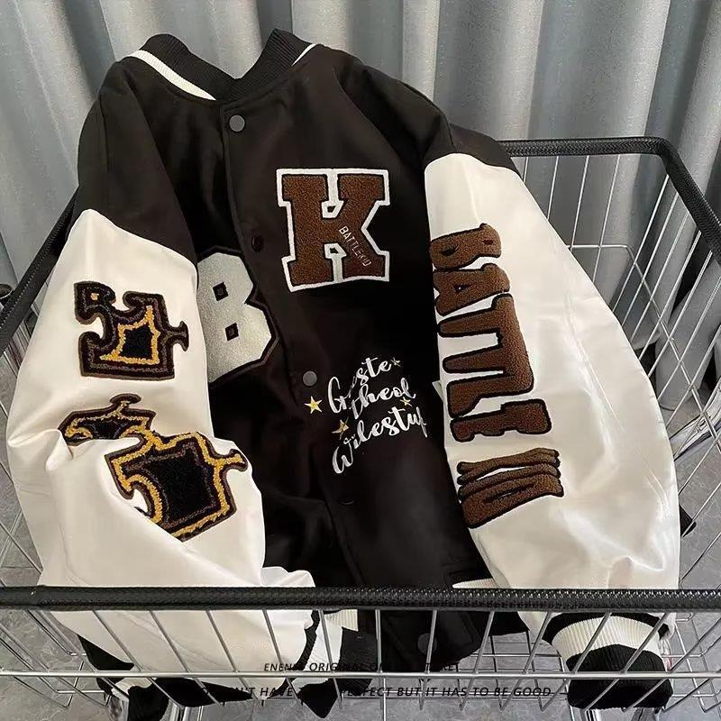 Giacca baseball vintage donna, monogramma ricamato, stile lettere, misto cotone