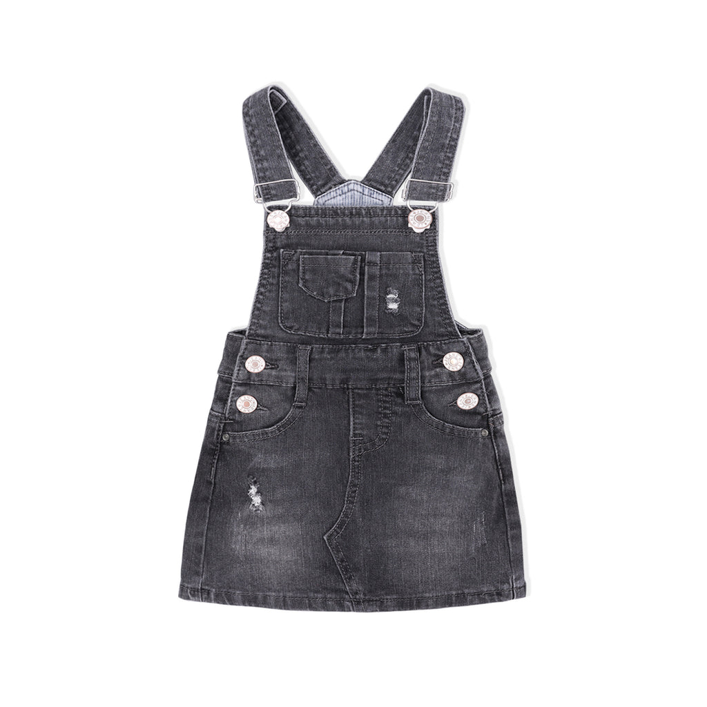 Jupe salopette en denim stretch déchiré fille