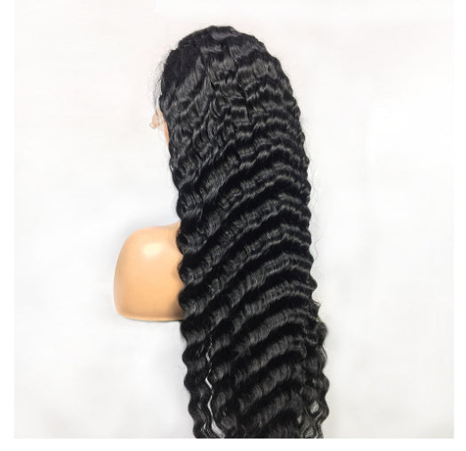 Perruque deep wave lace frontale 13x4 cheveux humains – noir 14-20 pouces