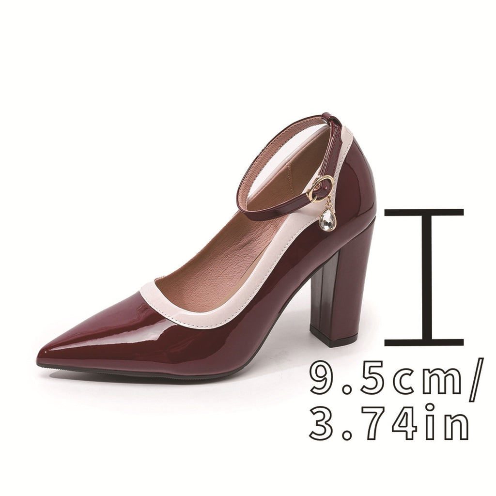 Escarpins color-block bout pointu talon épais 8cm+ – noir/bordeaux/blanc bureau