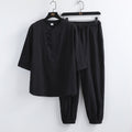 Costume hanfu lin manches courtes boucles bouddhistes – style chinois été homme