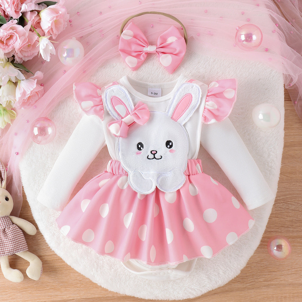 Combinaison lapin bébé fille manches longues blanc + bonnet