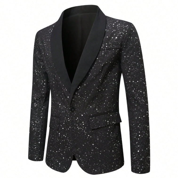 Blazer brillant mariage banquet homme noir – tenue soirée formelle
