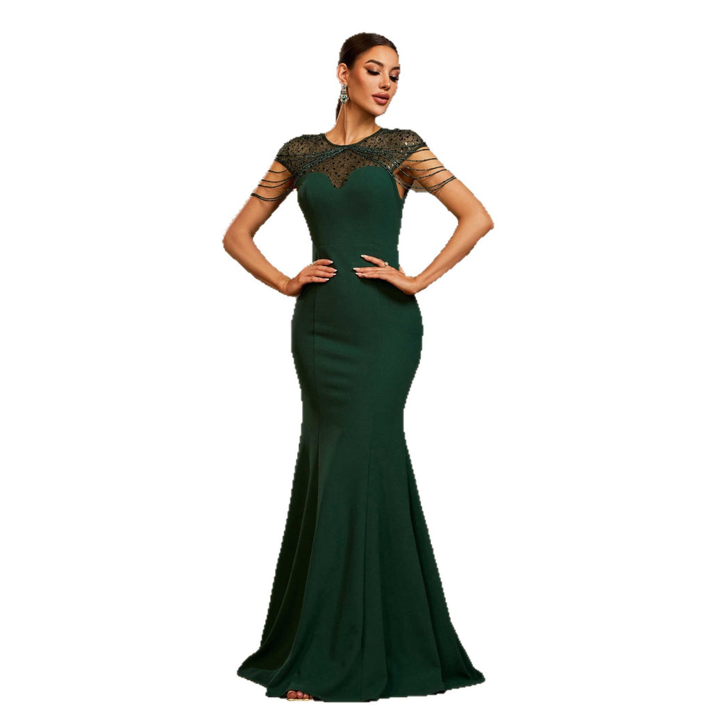 Sleeveless Sequin Mermaid Dress Round Neck – Slim Banquet Elegance