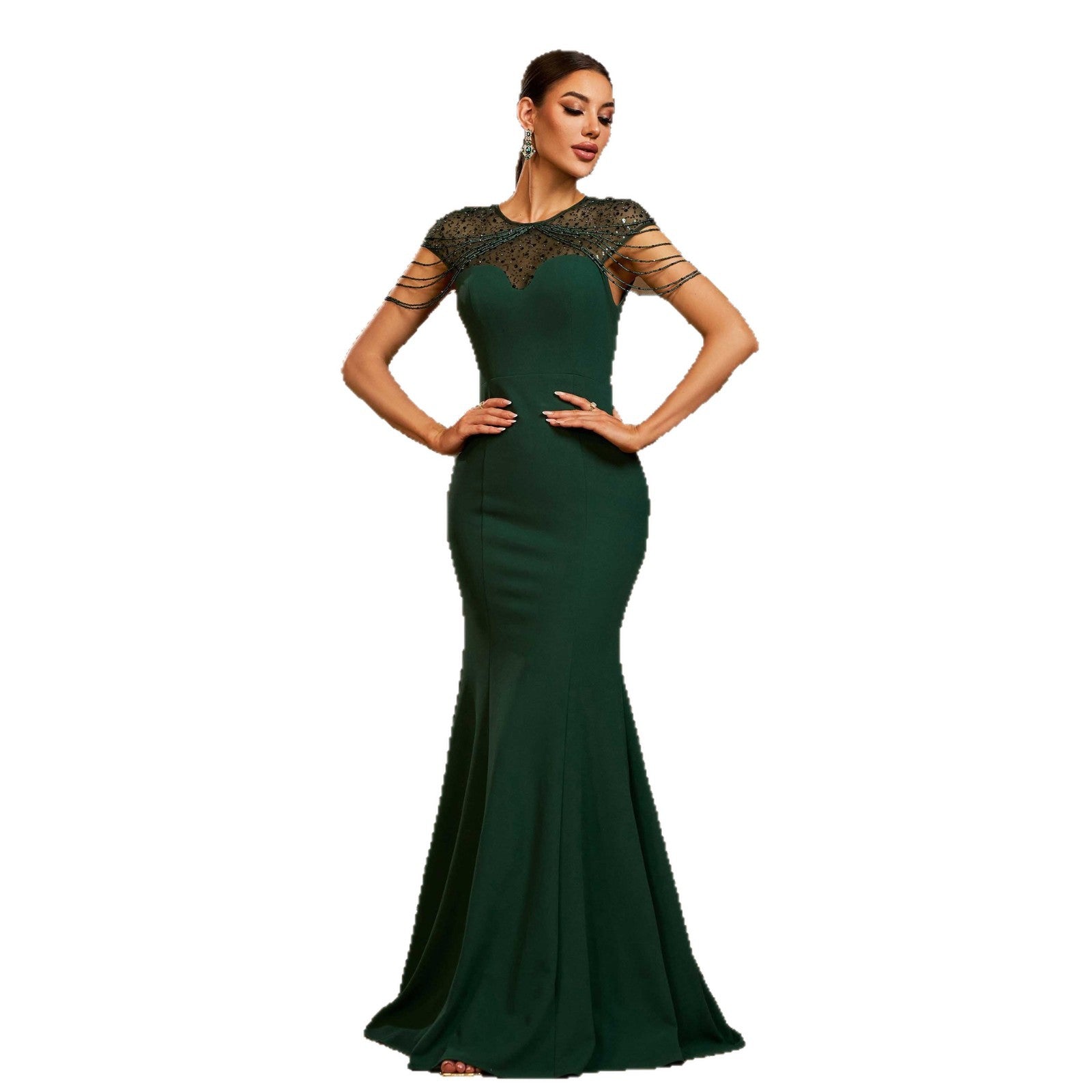 Sleeveless Sequin Mermaid Dress Round Neck – Slim Banquet Elegance