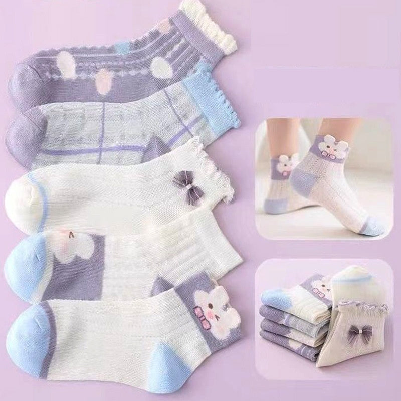 Chaussettes coton respirantes enfants dessin animé – printemps automne 5 paires
